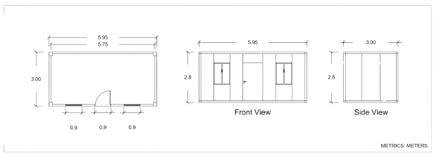 The basic floor plan for the prefab container house at CAMCO Prefabricated Structures.